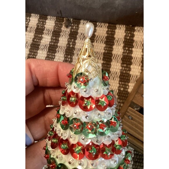 Vintage Sequin Beaded Push Pin Christmas Ornaments Handmade Balls Bells Tree - Picture 15 of 16